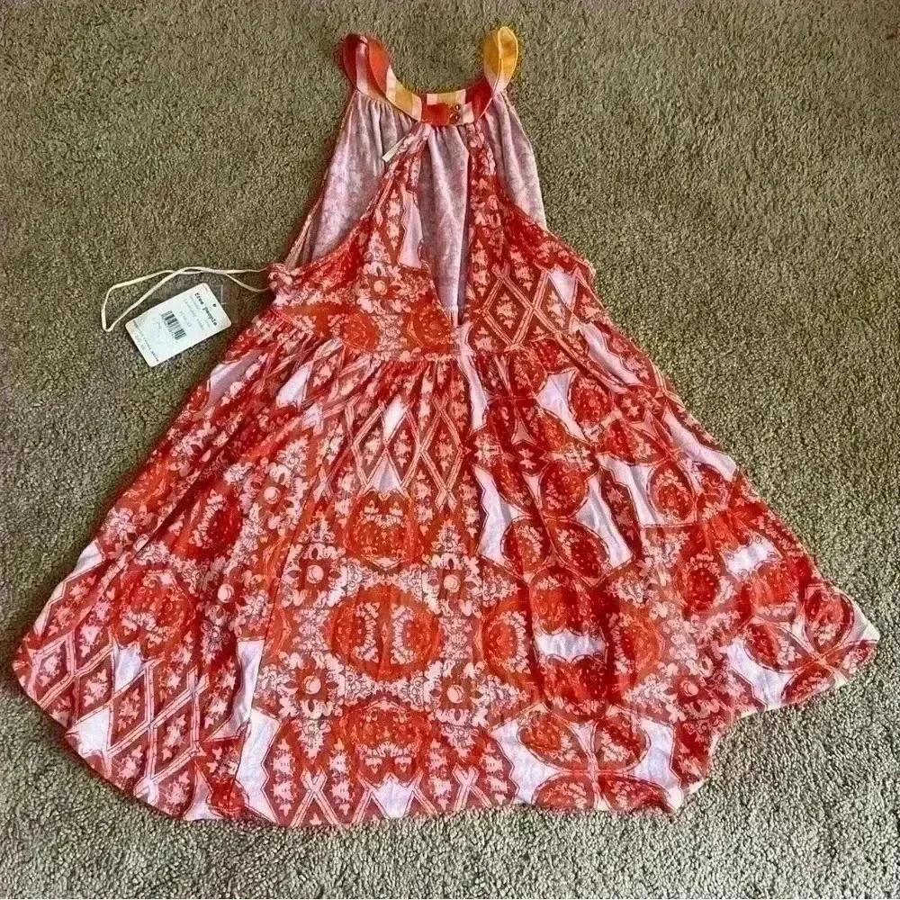 NWT free People M Orange White Print Lightweight Sleeveless Tunic Top - Picture 4 of 5